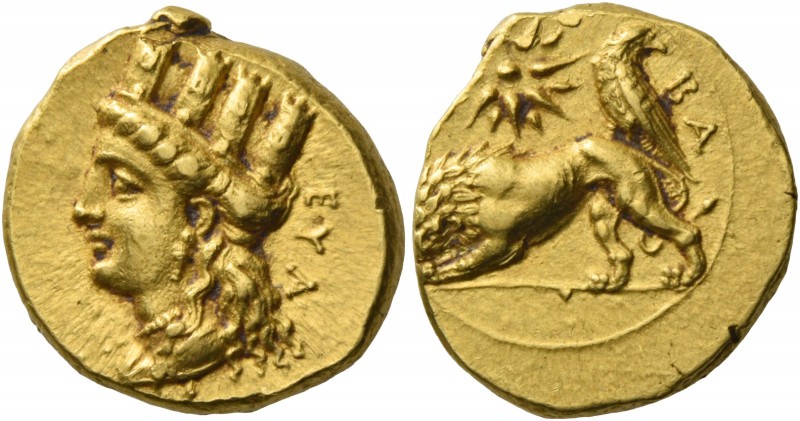 Evagoras II, 361 – 351. Stater circa 361-351, AV 8.32 g. EYA; Turreted head of A...