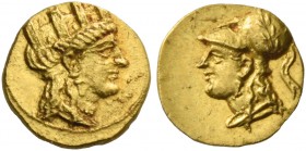 Evagoras II, 361 – 351. 1/12 Stater circa 361-351, AV 0.70 g. Turreted head of Aphrodite r. Rev. Head of Athena l., wearing Corinthian helmet decorate...