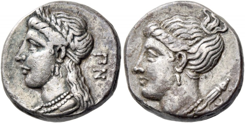 Pnytagoras, 351 – 332. Didrachm circa 351-332, AR 6.97 g. ΠN; Wreathed and drape...