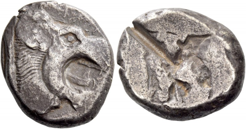 Uncertain mints. Siglos circa 515-485, AR 11.22 g. Head of lion r., with open mo...