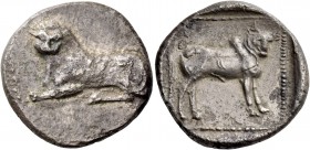 Uncertain mints. Siglos circa 480, AR 10.03 g. Lion lying l. Rev. Bull standing r., within incuse square. Traité II –. BMC –. Tziambazis –.
Apparentl...