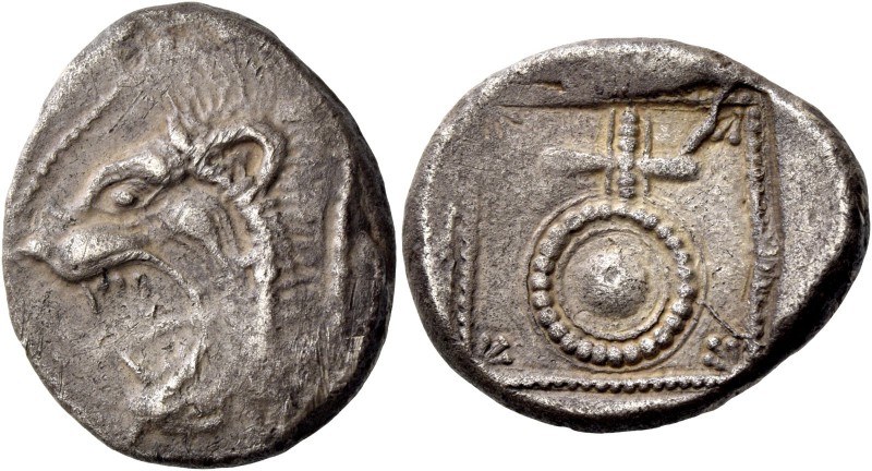 Uncertain mints. Siglos circa 480, AR 10.91 g. Head of lion, with open mouth l. ...