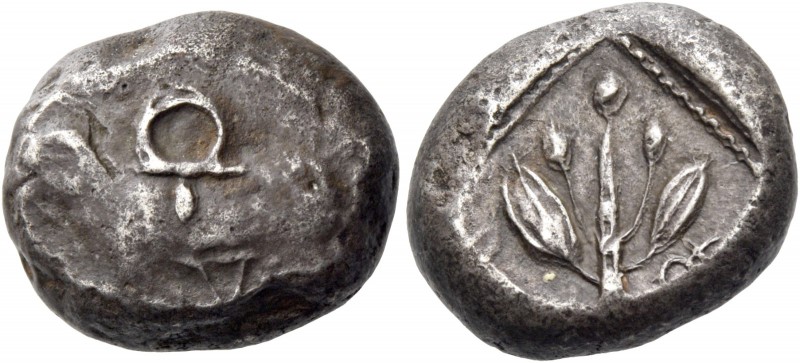 Uncertain mints. Siglos mid-late V century, AR 10.81 g. Ram lying l.; above, ra ...
