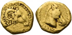 Uncertain mints. Uncertain king. 1/20 Stater mid IV century BC, AV 0.42 g. Ram’s head r. Rev. Horse’s head r. BMC Cyrene p. cl note 1. Hill, NC 1921, ...