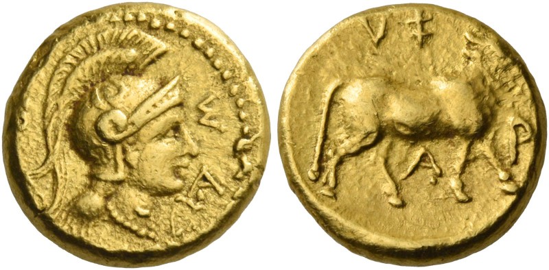 Uncertain mints. Kinga sa…. Hemistater circa 315-312 BC, AV 4.11 g. Head of Athe...