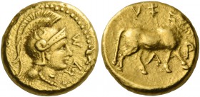 Uncertain mints. Kinga sa…. Hemistater circa 315-312 BC, AV 4.11 g. Head of Athena r., wearing Attic crested helmet: in r. field, Σ – A. Rev. pa sa in...