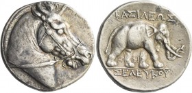 The Seleucid kings of Syria, Seleucus I, 312-280. Tetradrachm, Pergamum 281, AR 17.05 g. Bridled horsehead r., with horns. Rev. ΒΑΣΙΛΕΩΣ ΣΕΛΕΥΚΟΥ Elep...