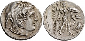 Ptolemies Kings of Egypt, Ptolemy I as satrap, 323 – 305. Tetradrachm, Alexandria 312-306, AR 15.69 g. Diademed head of Alexander r., wearing elephant...