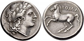 Didrachm circa 234-231, AR 6.61 g. Laureate head of Apollo r. Rev. Horse prancing l.; above, ROMA. Sydenham 27. RBW 47-48. Crawford 26/1. Historia Num...