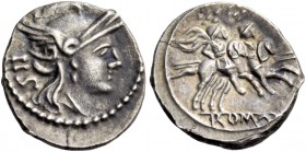 Corn-ear (second) series. Sestertius, Sicily circa 211-208, AR 1.06 g. Helmeted head of Roma r.; behind, IIS. Rev. The Dioscuri galloping r.; below, R...