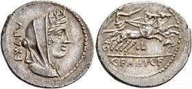 C. Fabius C.f. Hadrianus. Denarius 102, AR 3.98 g. Turreted and veiled bust of Cybeles r.; behind, EX·A·PV. Rev. Victory in prancing biga r.; below, •...
