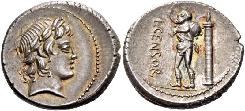 L. Marcius Censorinus. Denarius 82, AR 3.89 g. Laureate head of Apollo r. Rev. L...
