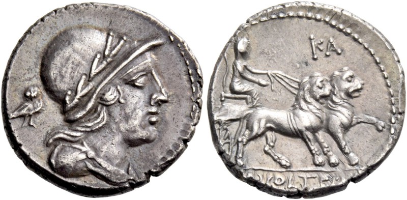 M. Volteius M.f. Denarius, Roma 78, AR 3.90 g. Draped male bust r., wearing laur...