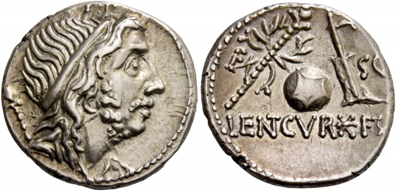 Cn. Cornelius Lentulus. Denarius, Spain (?) 76-75, AR 3.92 g. Draped bust of the...