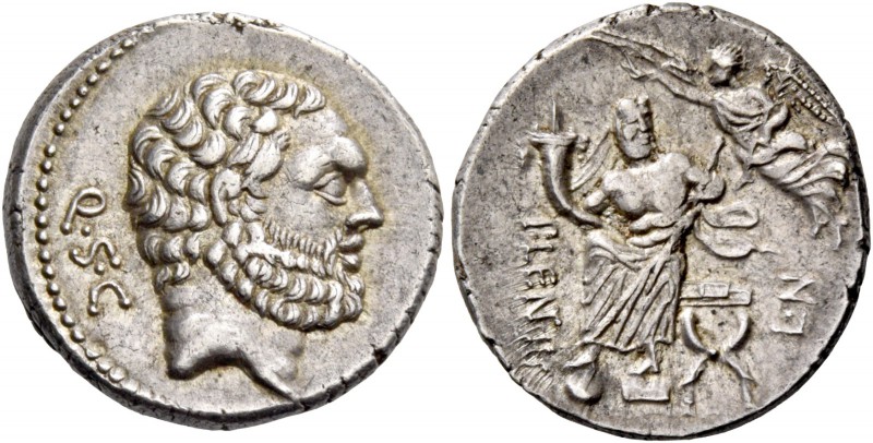 P. Cornelius Lentulus Spinther. Denarius 74, AR 3.82 g. Bearded head of Hercules...