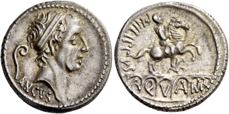 L. Marcius Philippus. Denarius 56, AR 3.81 g. Diademed head of Ancus Marcius r.;...