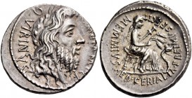 C. Memmius C.f. Denarius 56, AR 3.95 g. [C·MEMMI·C·F]· – QVIRINVS Laureate head of Quirinus r. Rev. MEMMIVS· AED·CERIALIA·PREIMVS·FECIT Ceres l. seate...