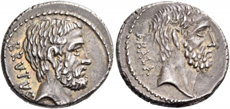 M. Iunius Brutus. Denarius 54, AR 4.18 g. BRVTVS Head of L. Iunius Brutus r. Rev...