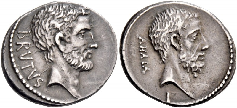 M. Iunius Brutus. Denarius 54, AR 4.11 g. BRVTVS Head of L. Iunius Brutus r. Rev...