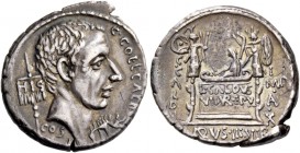 C. Coelius Caldus. Denarius 51, AR 3.71 g. C·COEL·CALDV[S] Head of C. Coelius Caldus r.; in l. field, standard inscribed HIS; in r. field, standard in...