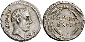 D. Iunius Brutus Albinus. Denarius 48, AR 3.95 g. A·POSTVMIVS – COS Bare head of A. Postumius r. Rev. ALBINV / BRVTI·F within wreath of corn ears. Bab...