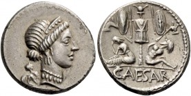 C. Iulius Caesar. Denarius, Spain 46-45, AR 3.98 g. Diademed head of Venus r.; behind, Cupid. Rev. Two captives seated at sides of trophy with oval sh...