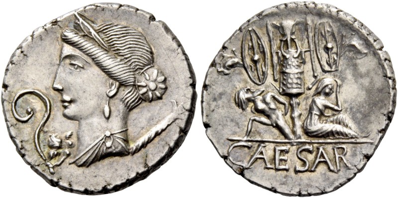 C. Iulius Caesar. Denarius, Spain 46-45, AR 3.79 g. Diademed and draped bust of ...