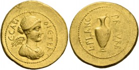 L. Munatius Plancus. Aureus 45, AV 8.05 g. C·CAES – DIC·TER Diademed and draped bust of Victory r. Rev. L PLANC – PR·VRB Jug. C 30. Babelon Julia 18 a...