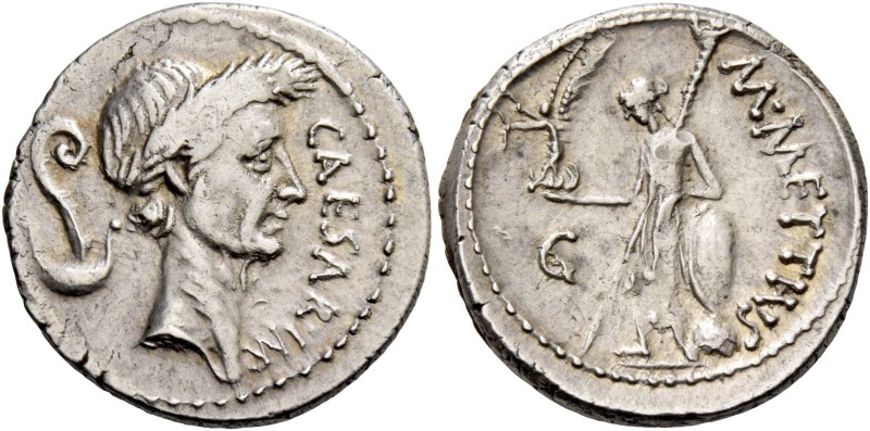 C. Iulius Caesar and M. Mettius. Denarius 44, AR 3.65 g. CAESAR·IMP Wreathed hea...