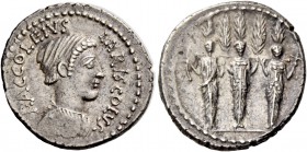 P. Accoleius Lariscolus. Denarius 41, AR 3.93 g. P.ACCOLEIVS – LARISCOLVS Draped bust of Diana Nemorensis r., with lock of hair falling down the neck....
