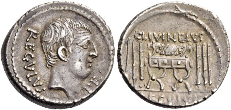 L. Livineius Regulus. Denarius 42, AR 3.78 g. REGVLVS·PR· Head of L. Regulus r. ...