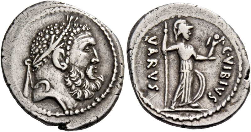 C. Vibius Varus. Denarius 42, AR 3.87 g. Laureate head of Hercules r. Rev. C·VIB...