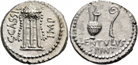 C. Cassius and Lentulus Spint. Denarius, mint moving with Brutus and Cassius 43-42, AR 3.85 g. C·CASSI – IMP Tripod with cortina, decorated with two l...