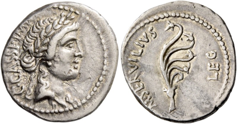 C. Cassius and M. Servilis. Denarius, mint moving with Brutus and Cassius 43-42,...