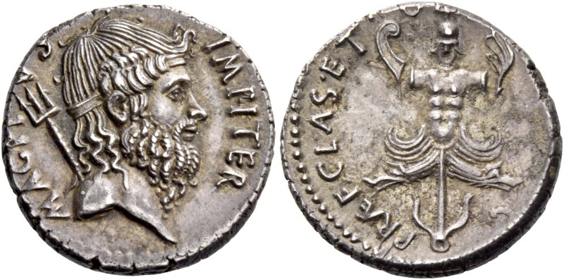 Sextus Pompeius. Denarius, Sicily 37-36, AR 4.01 g. MAG PI – VS IMP ITER Head of...