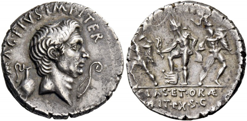 Sextus Pompeius. Denarius, Sicily 37-36, AR 3.89 g. MAG·PIVS·IMP·ITER Head of Cn...