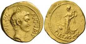 Marcus Antonius. Aureus, mint moving with M. Antonius 41, AV 8.01 g. ANT AVG·IMP – III.V.R·P.C Head of M. Antonius r. Rev. Fortuna standing l., holdin...