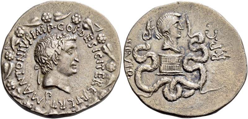 Marcus Antonius. Cistophoric tetradrachm, Ephesus (?) 39, AR 11.57 g. M·ANTONIVS...