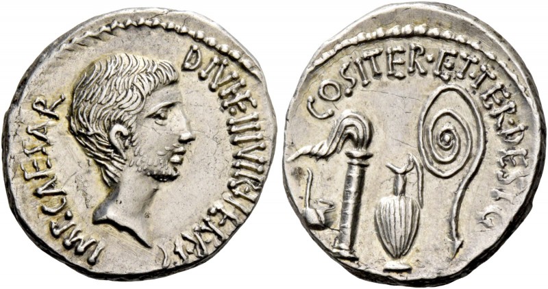 C. Caesar Octavianus. Denarius, mint moving with Octavianus 37, AR 3.79 g. IMP·C...