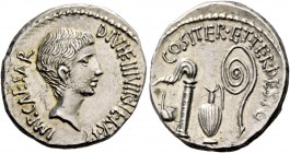 C. Caesar Octavianus. Denarius, mint moving with Octavianus 37, AR 3.79 g. IMP·CAESAR· DIVI·F·III·VIR·ITER·R·P·C Bearded head of Octavian r. Rev. COS·...