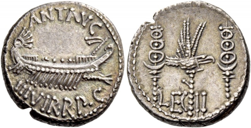 Marcus Antonius. Denarius, mint moving with M. Antonius 32-31, AR 3.83 g. ANT AV...