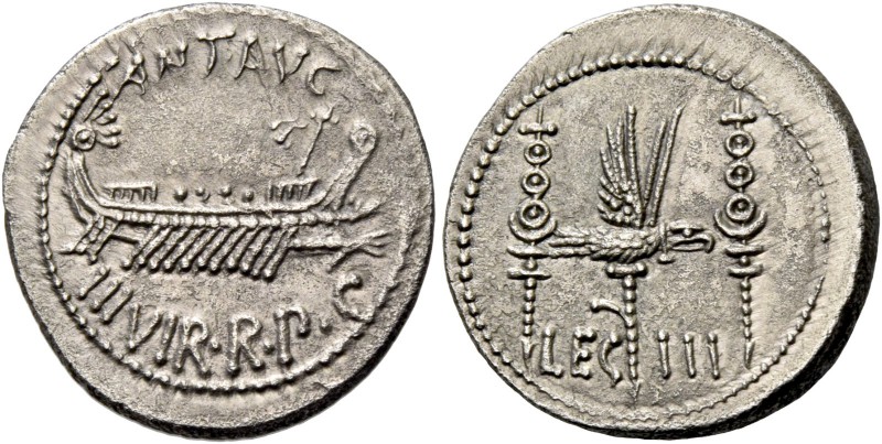 Marcus Antonius. Denarius, mint moving with M. Antonius 32-31, AR 3.70 g. ANT AV...