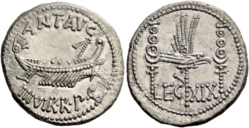 Marcus Antonius. Denarius, mint moving with M. Antonius 32-31, AR 3.42 g. ANT AV...