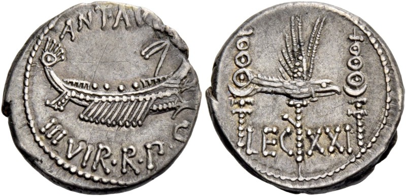 Marcus Antonius. Denarius, mint moving with M. Antonius 32-31, AR 3.75 g. ANT AV...