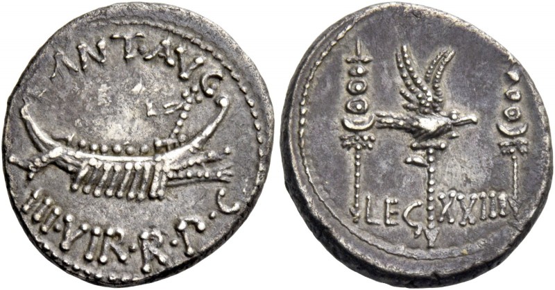 Marcus Antonius. Denarius, mint moving with M. Antonius 32-31, AR 3.56 g. ANT AV...