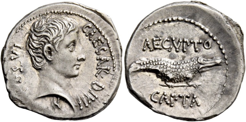 Octavian, 32 – 29 BC. Denarius, uncertain Eastern mint 28, AR 3.86 g. CAESAR·DIV...
