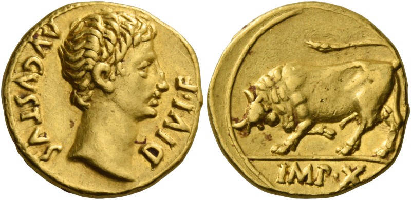 Octavian as Augustus, 27 BC – 14 AD. Aureus, Lugdunum 15-13, AV 7.76 g. AVGVSTVS...