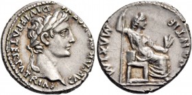 Octavian as Augustus, 27 BC – 14 AD. Denarius, Lugdunum circa 13-14, AR 3.80 g. CAESAR [AVGVSTVS] DIVI F PATER PATRIAE Laureate head r. Rev. PONTIF MA...