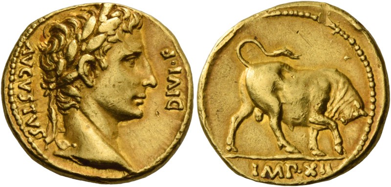 Octavian as Augustus, 27 BC – 14 AD. Aureus, Lugdunum 11-10, AV 7.75 g. AVGVSTVS...