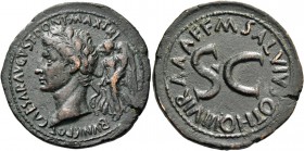 Octavian as Augustus, 27 BC – 14 AD. M. Salvius Otho. Dupondius (?) 7, Æ 15.93 g. CAESAR AVGVST PONT MAX TRI – BVNIC POT Laureate head l., crowned by ...
